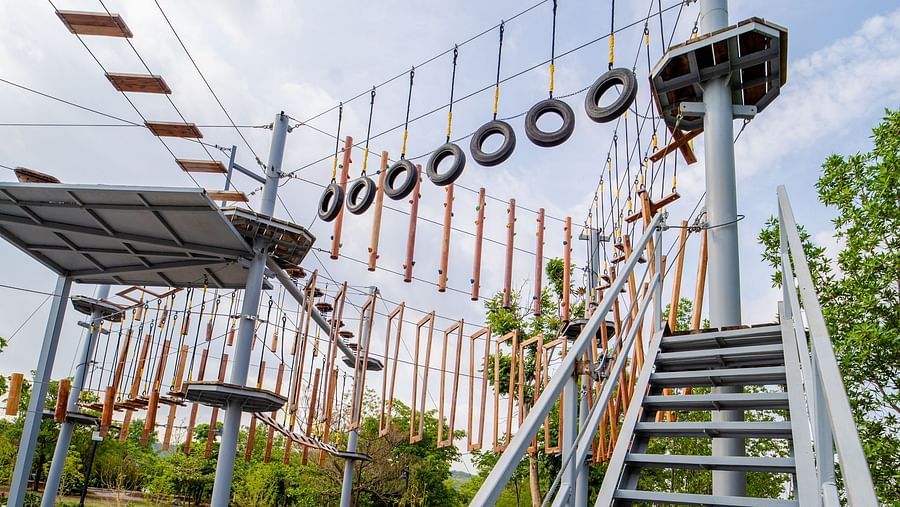 An image of a rope course at the resort - Trance Veechika Resort, Vikarabad