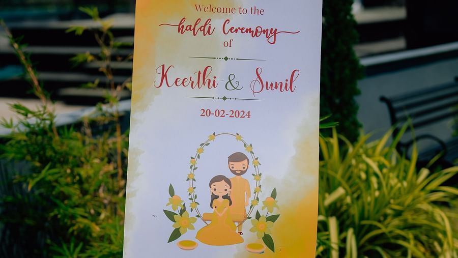 image of a canvas inviting guests to the auspicious haldi ceremony of a couple at darza resorts