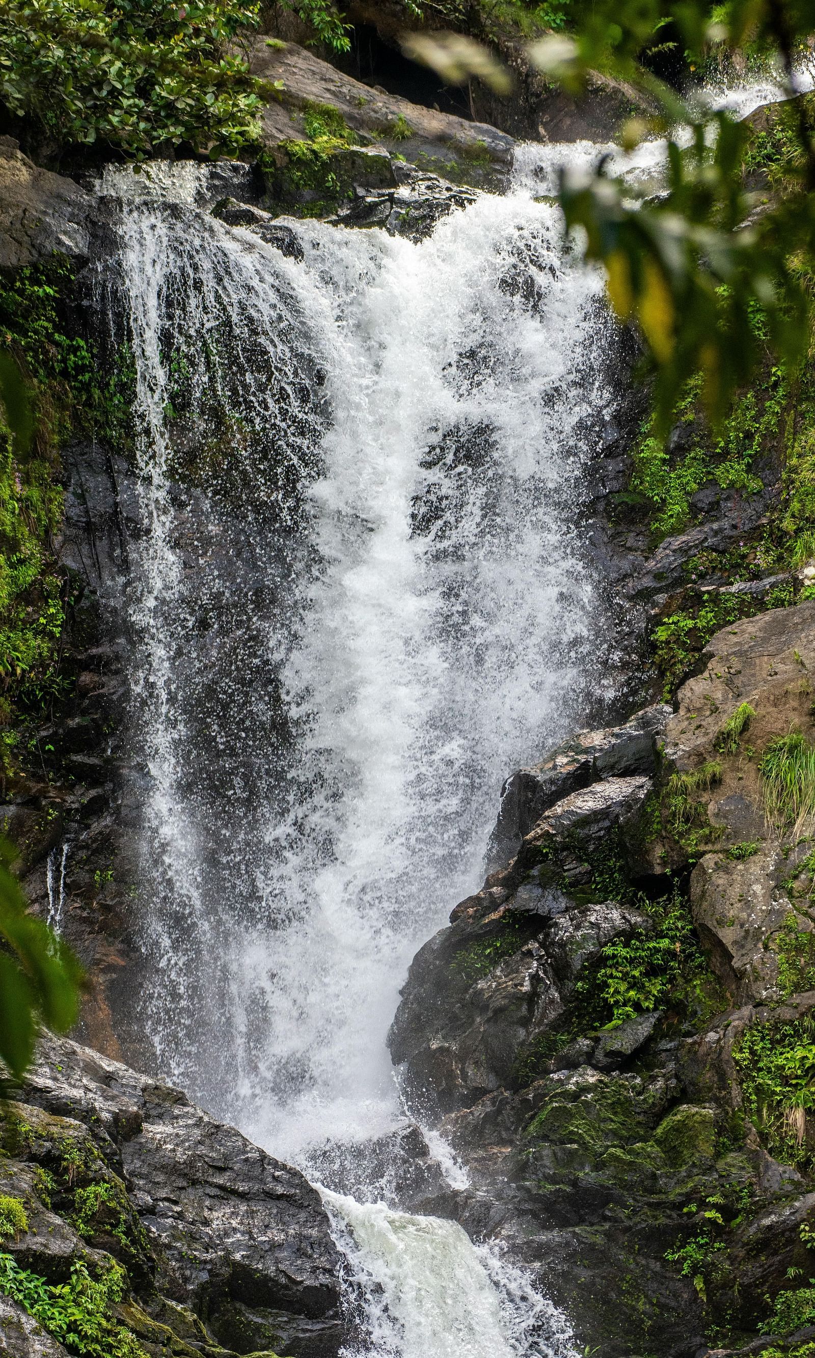 An image of a waterfalls with water pouring down on rocks