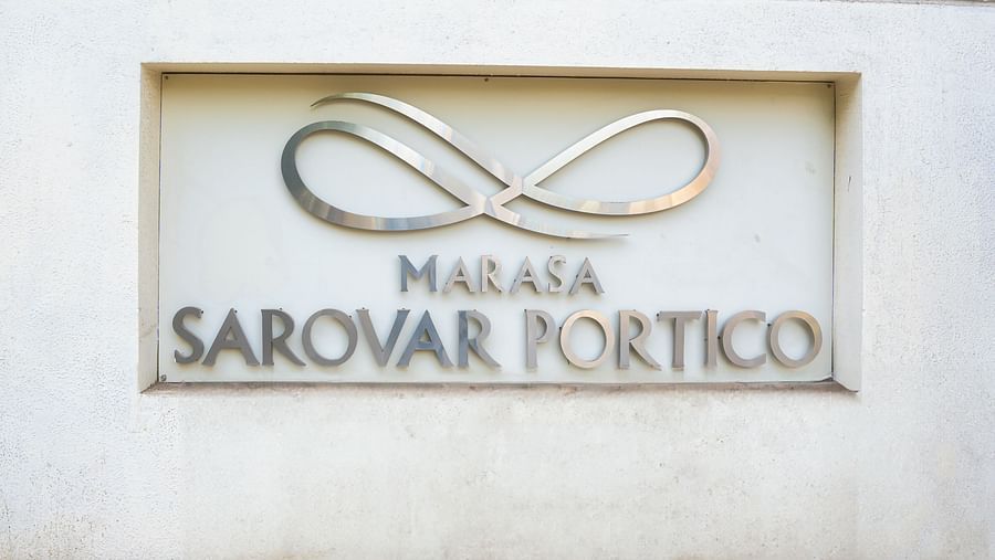  An outdoor sign board of Marasa Sarovar Portico, Rajkot