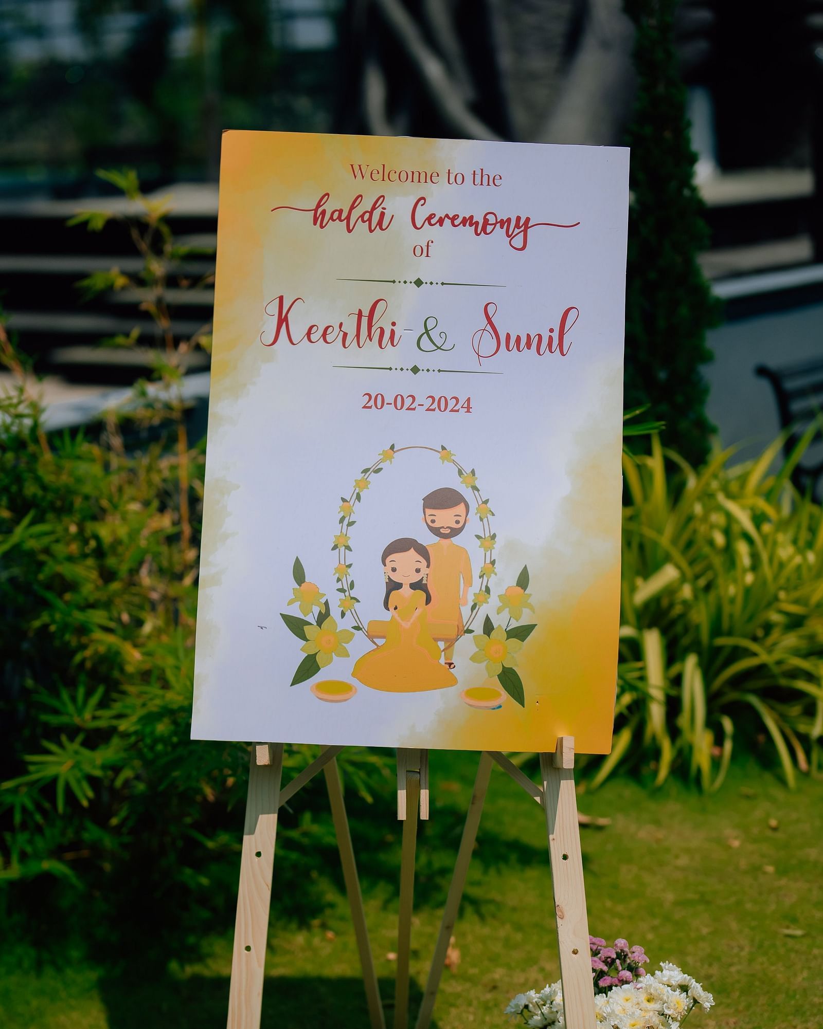 image of a canvas inviting guests to the auspicious haldi ceremony of a couple at darza resorts