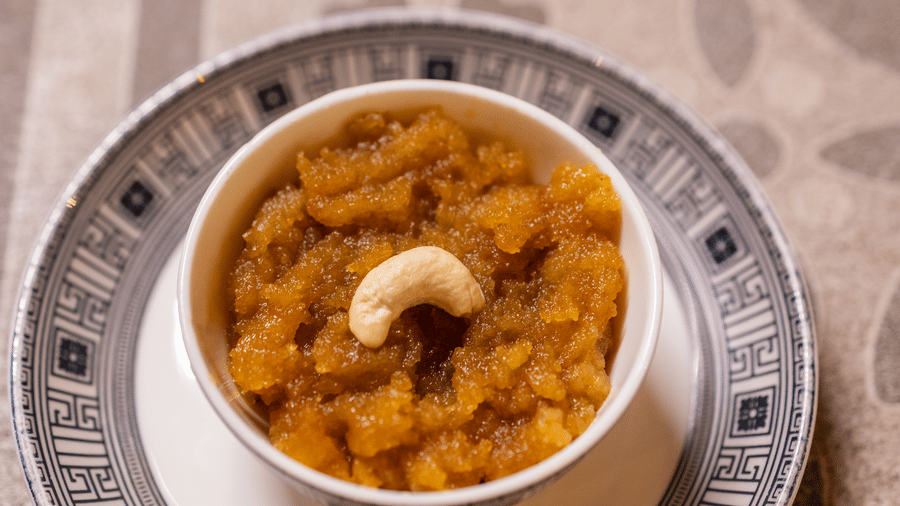 A close up shot of a bowl of desert at the restaurant in Pravasa  Stay Luv Kush, Indore 