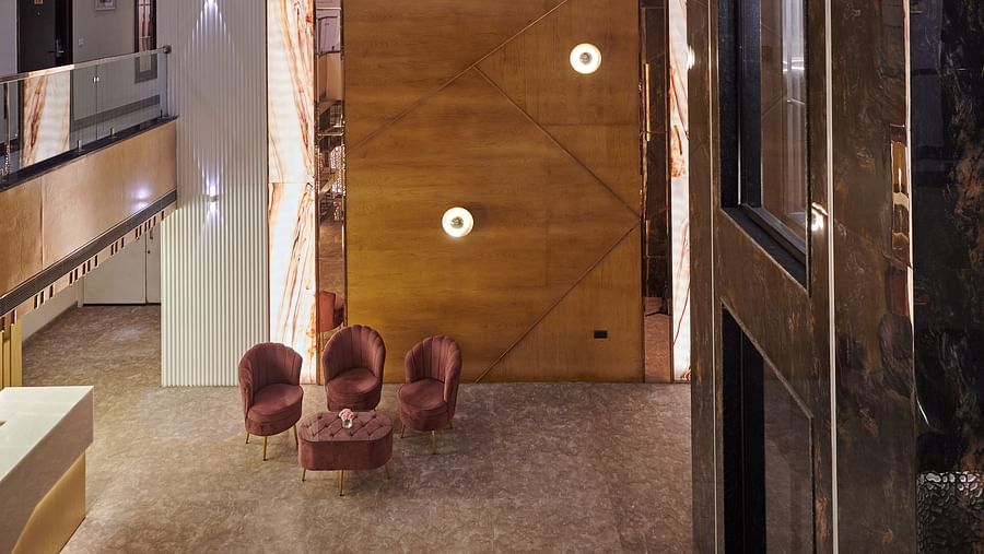 An aerial shot of the atrium of our hotel in Patel Nagar - Deventure Sarovar Portico, Patel Nagar