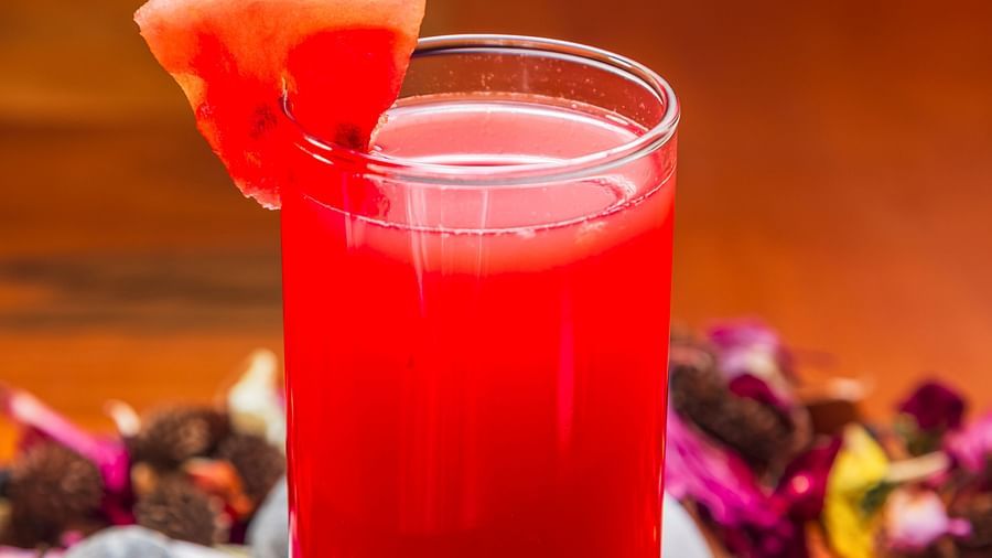 Gamyam Retreat, Kumta - A red coloured drink served with a watermelon slice