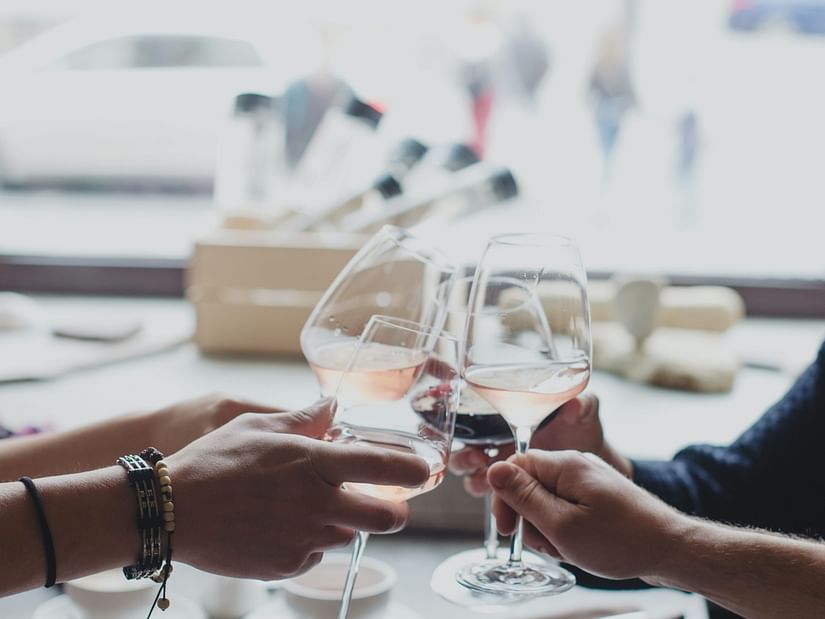 People raising a toast at a restaurant