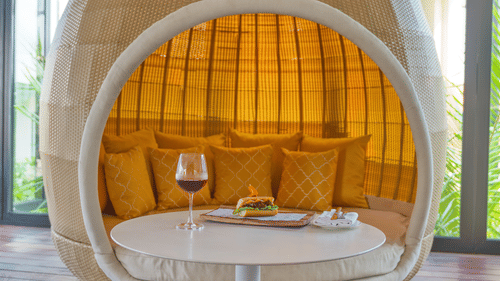 the garden sitting area at Cerulean, one of the best Benaulim restaurants 3