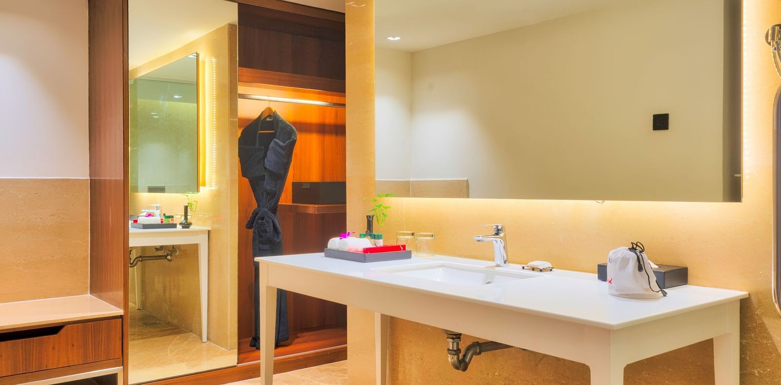 vanity area of Deluxe Suite at Grand Chennai By GRT Hotels.