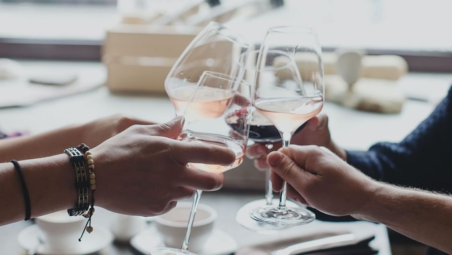 People raising a toast at a restaurant