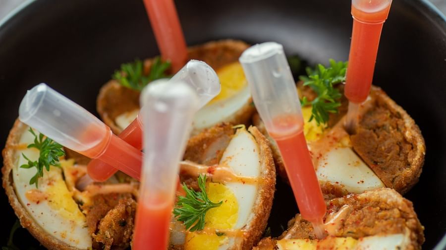a modern presentation of devil eggs - polo floatel kolkata