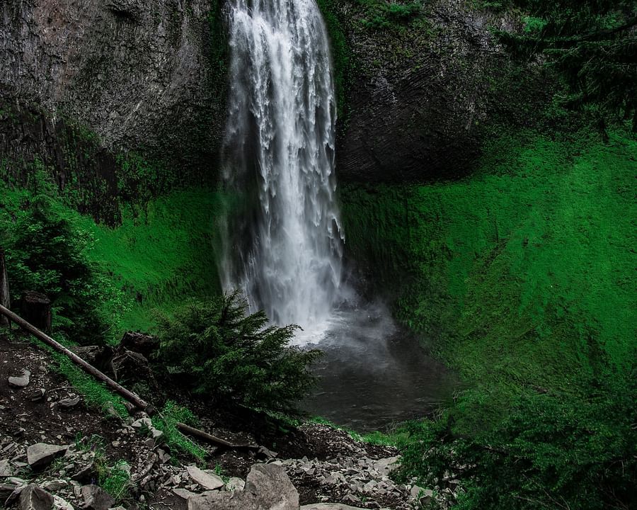 waterfall with lush greenery around