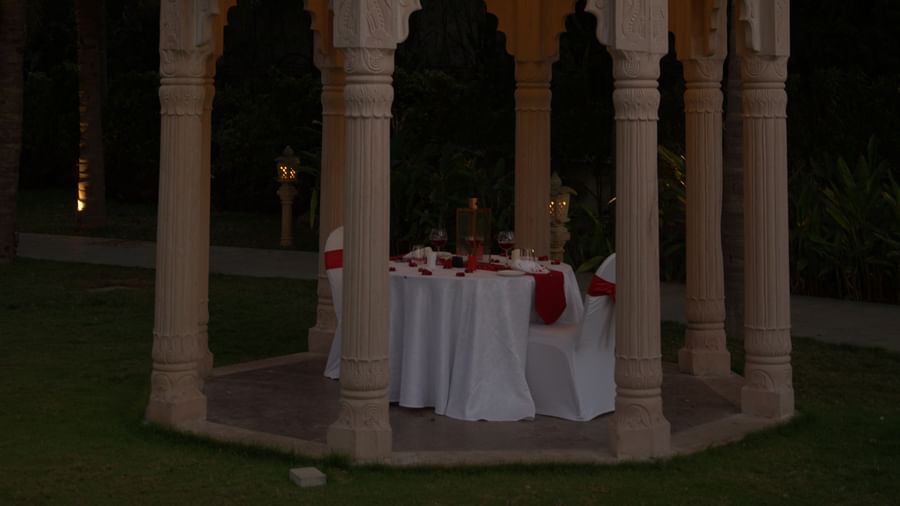 A grand illuminated gazebo prepared for an intimate dinner - Kaldan Samudhra Palace