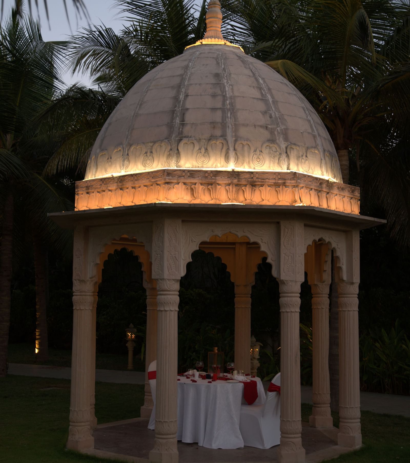 A grand illuminated gazebo prepared for an intimate dinner - Kaldan Samudhra Palace
