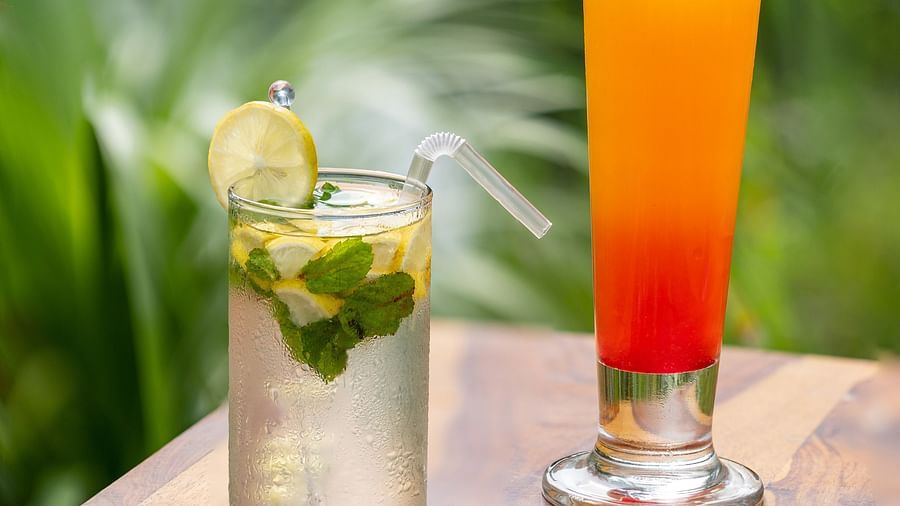 image of a cool refreshing cocktail topped with lemon slices by the forest flask speakeasy bar 