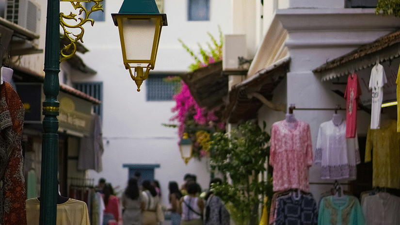 Jew Street - comercial street with shops in rows offering variety of clothes and other artefacts.
