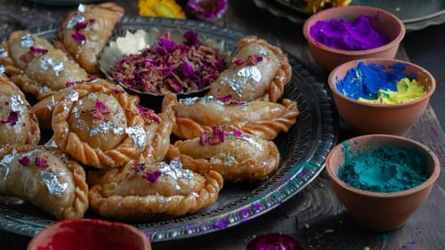 Indian Gujia along with holi colours