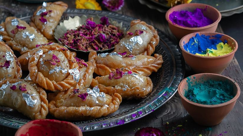 Indian Gujia along with holi colours