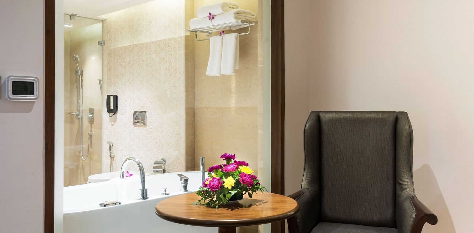 Seating area of a Deluxe Suite at Grand Chennai By GRT Hotels.