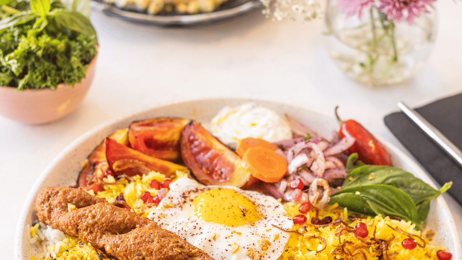 rice, kabab and accompaniments at Rosé