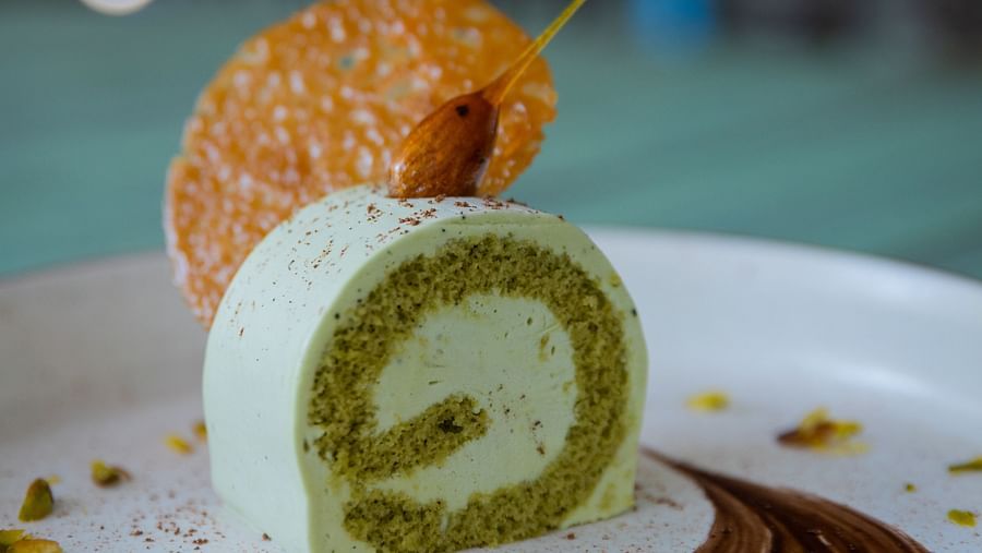 a swiss roll cut into small pieces