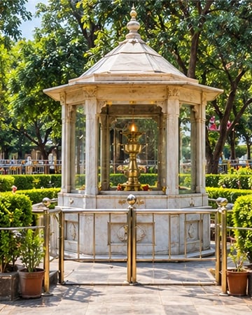 Marble pavilion with the Nanda Deep lamp at Lendi Baug