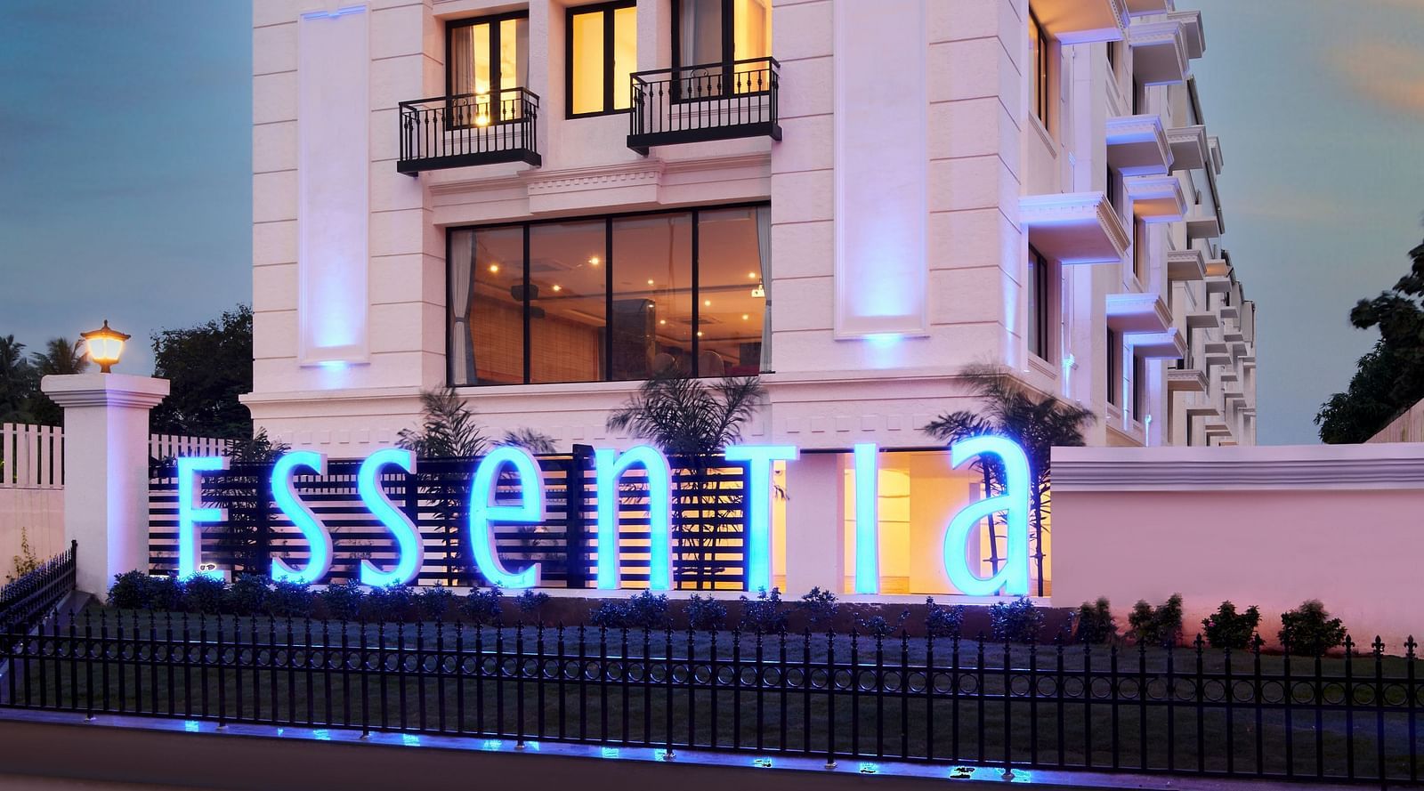 Facade of Essentia Premier Hotel, Chennai during the evening