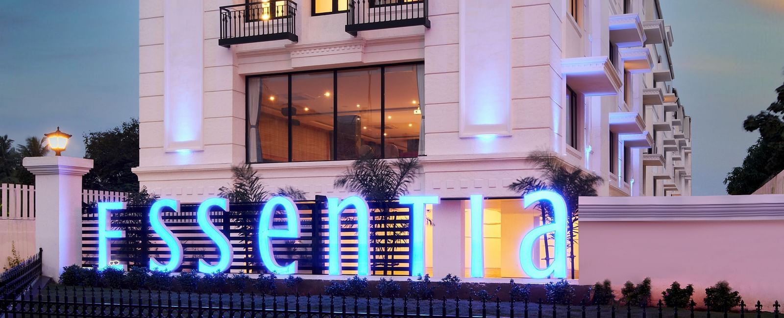 Facade of Essentia Premier Hotel, Chennai during the evening