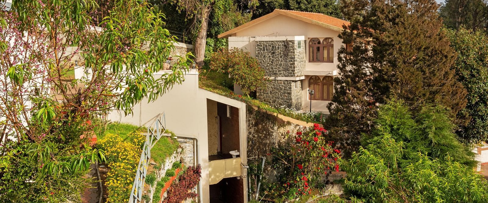 An outside view of a restaurat set amidst the trees | Mango Hill, Kodaikanal