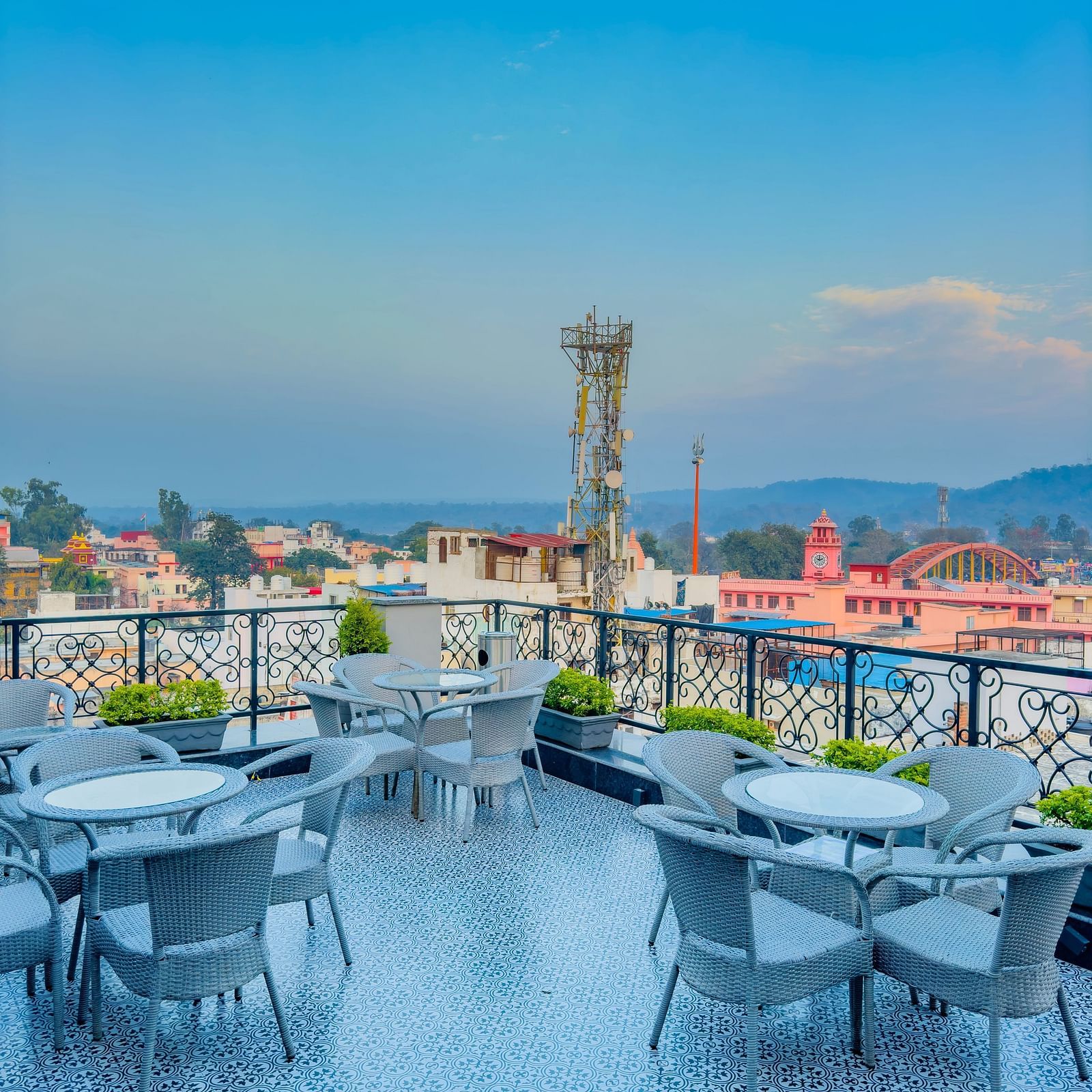 Serene views of Haridwar seen from the roof top restaurant - Wonder Hills