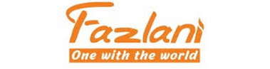 Fazlan logo with orange handwritten typography and tagline representing food or FMCG brand displayed within corporate partners grid