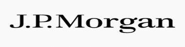 J P Morgan logo with serif typography on white background representing global investment banking and financial services company in client grid