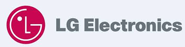 LG Electronics logo with red circular LG symbol and grey typography representing global consumer electronics and home appliances manufacturer featured in partner brands grid