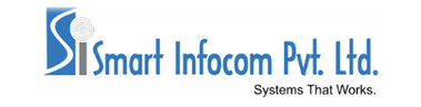 Smart Infocom Pvt Ltd logo with blue abstract icon and corporate typography representing IT and telecom services company in client logos