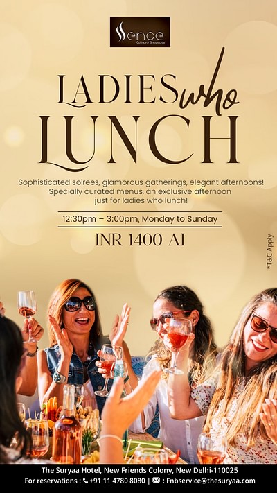 Banner for Ladies Who Lunch from Monday to Sunday from 12:30 PM to 3 PM