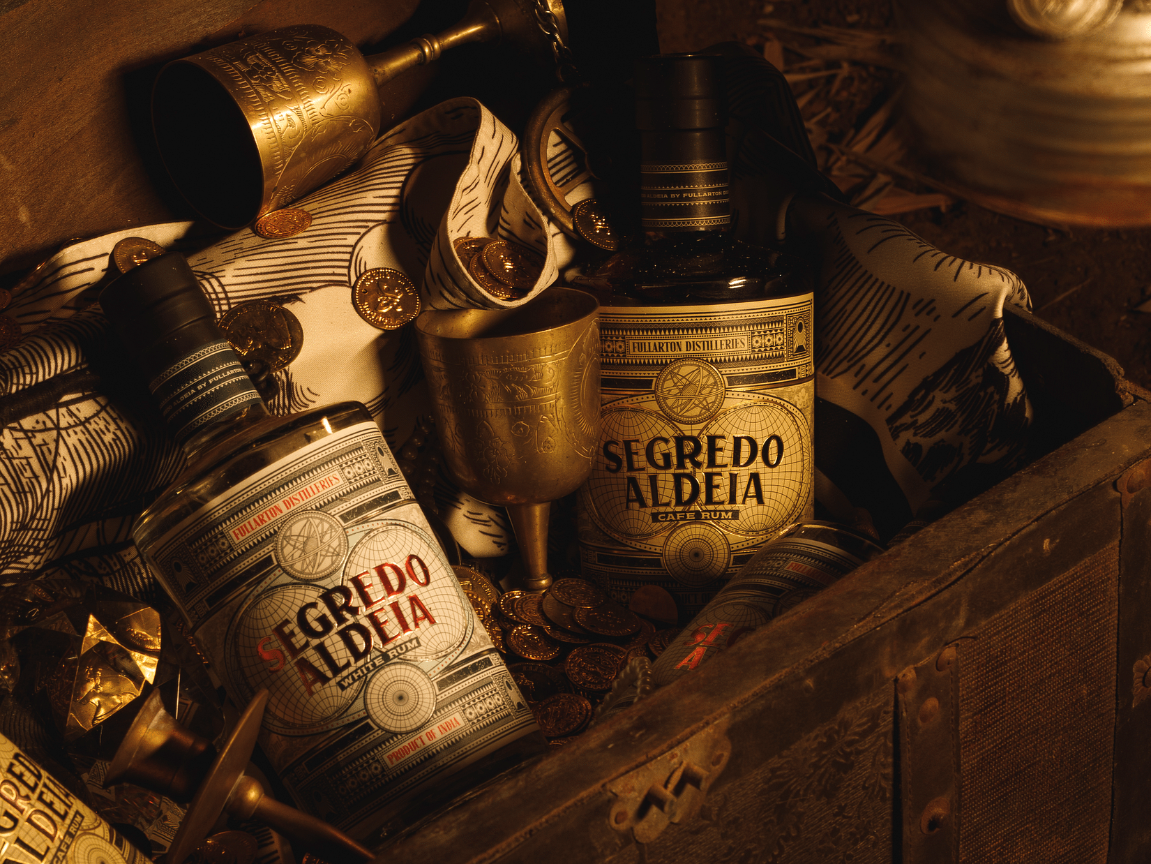 Bottles and chalices in a trunk