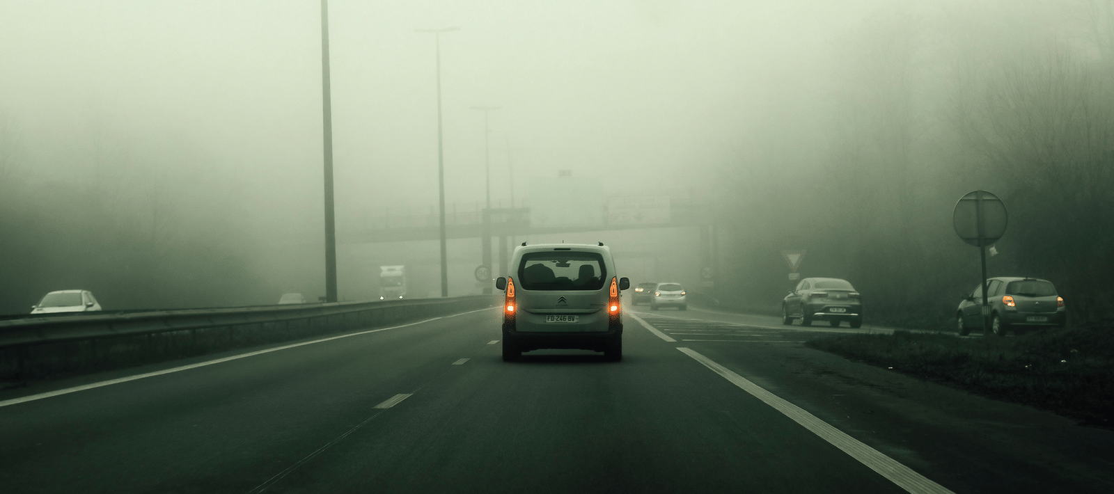 car in fog