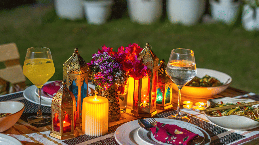  Several eatables placed on a table in a lawn at Neer Ganga.