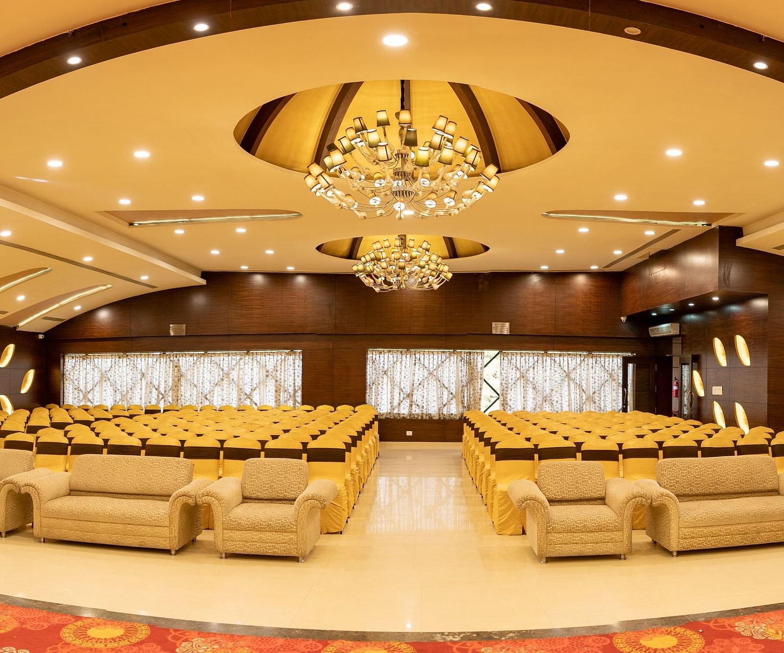 Seating arrangements inside a banquet hall - Hotel Pai Vista, KR Road