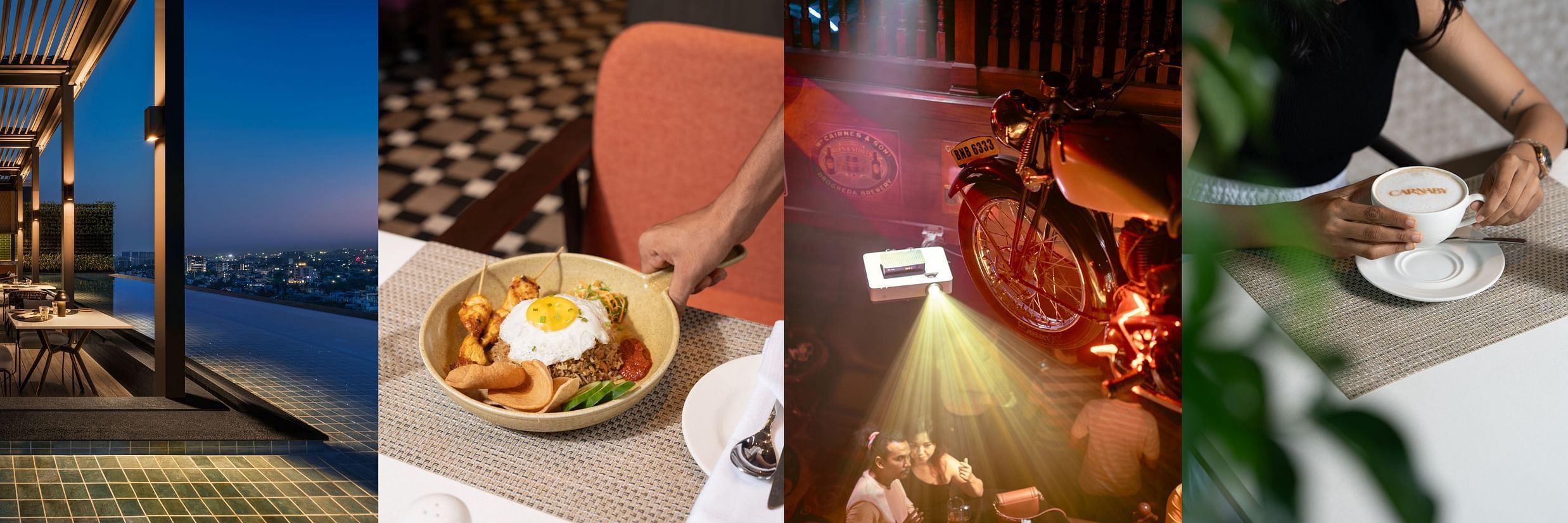  A collage of the different dinings options at the residency Tower, Chennai.