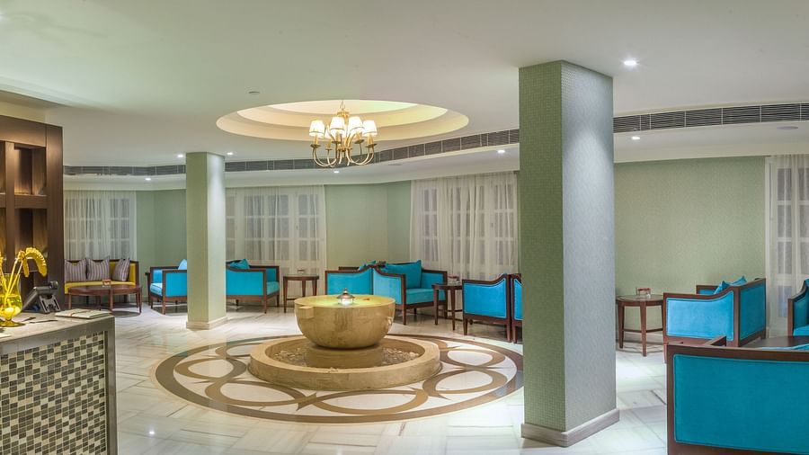 Spa lobby area with well-decorated and neatly arranged seating
