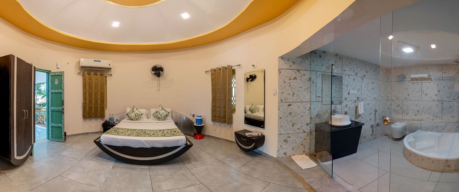 A panaramic view of the honeymoon suite.