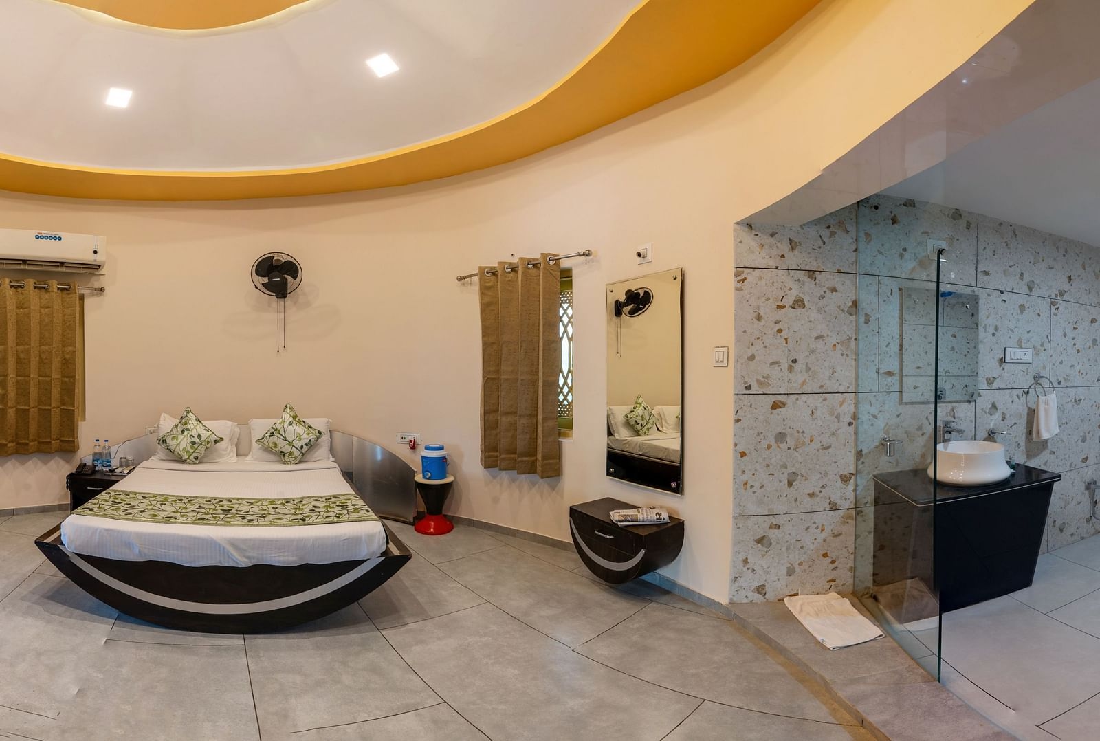 A panaramic view of the honeymoon suite.