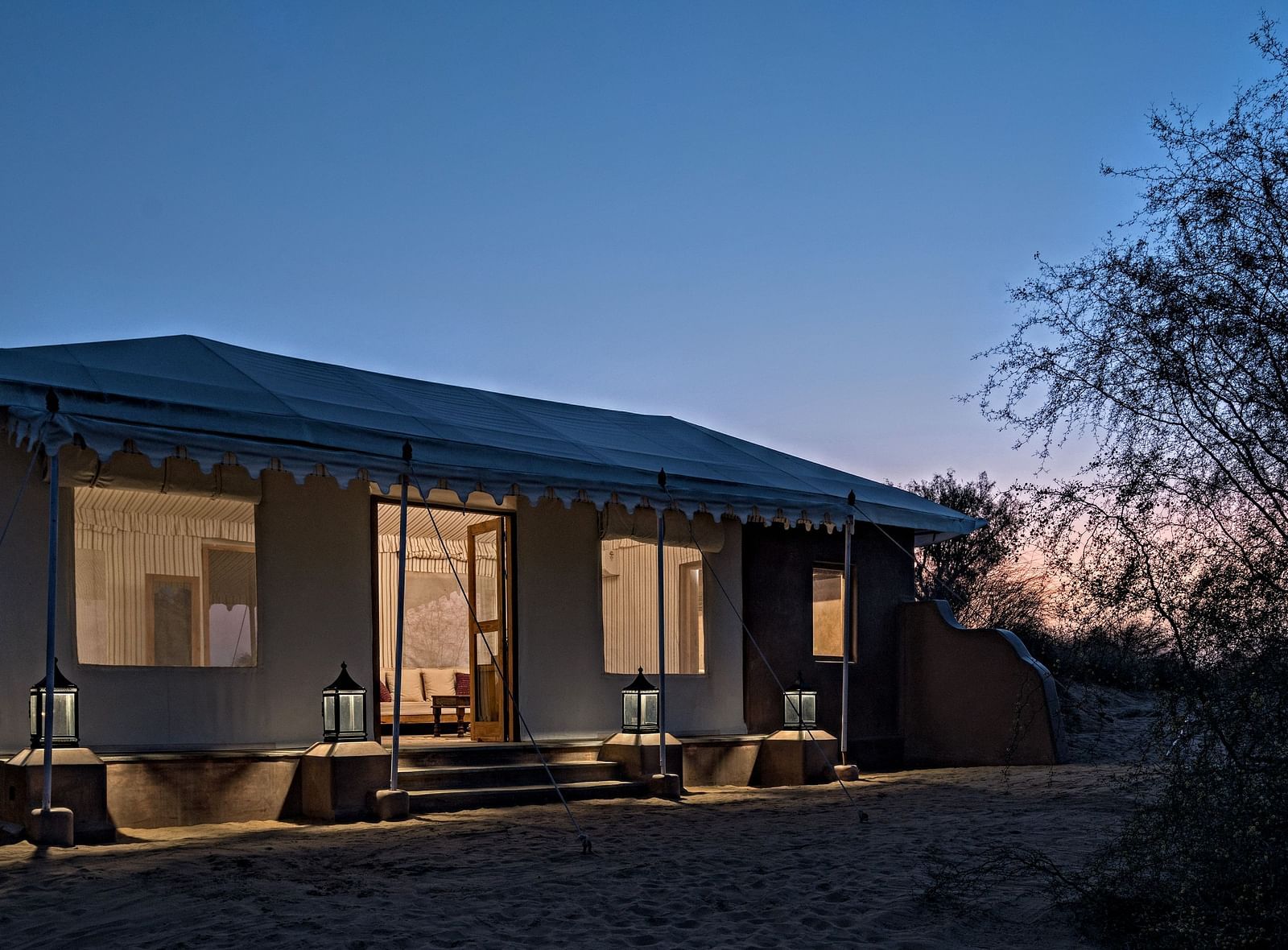 Facade of the luxury tents at Manvar Resort and Desert Camp