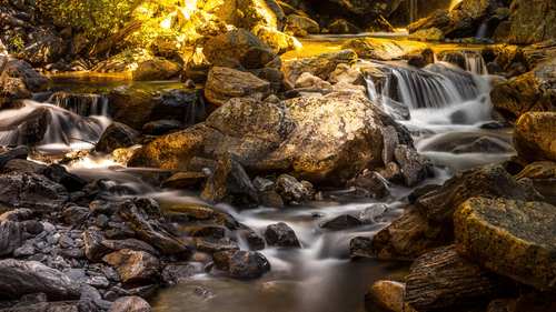 Water flowing down rocks