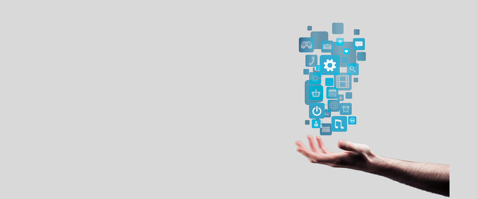 Hand holding digital cubes representing innovative online solutions and technology
