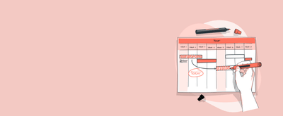 Illustration of a hand drawing on a calendar with a coral background