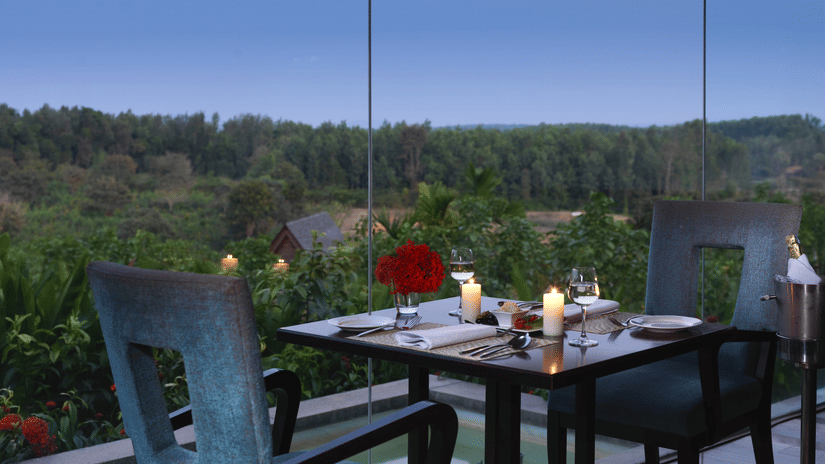 Sky view, outdoor dining at The Serai Chikmagalur.