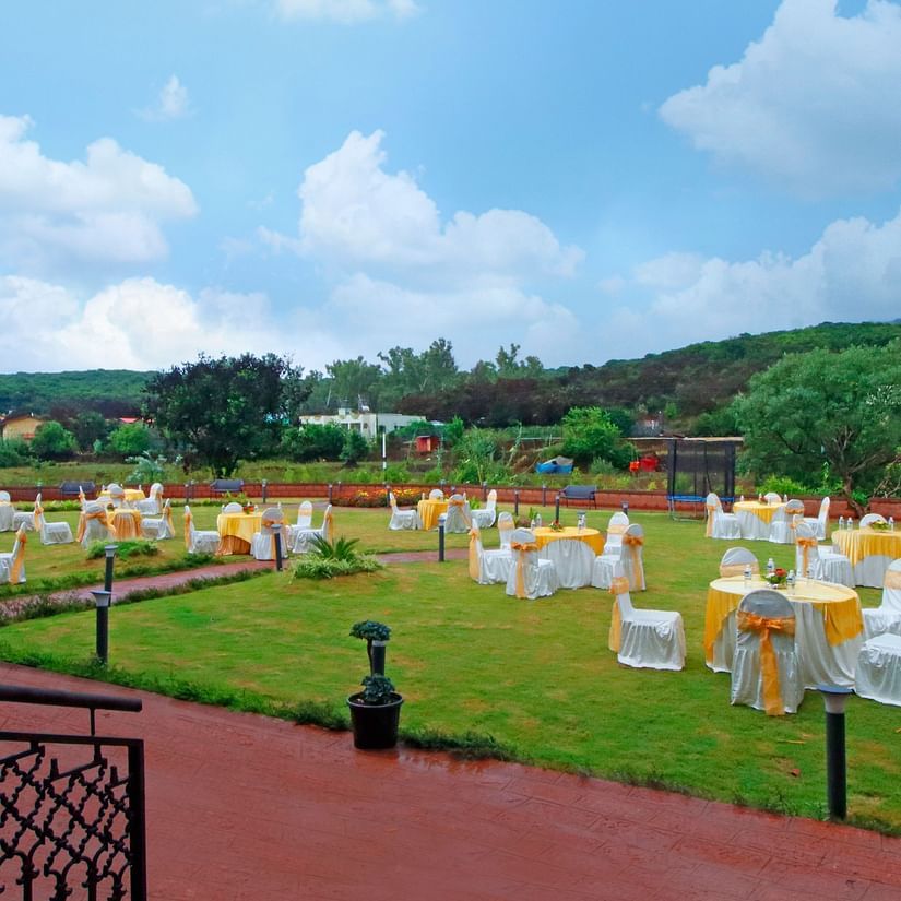 Seating arrangements on the grass 2 at Garden Banquet Hall - Rahi Forest View