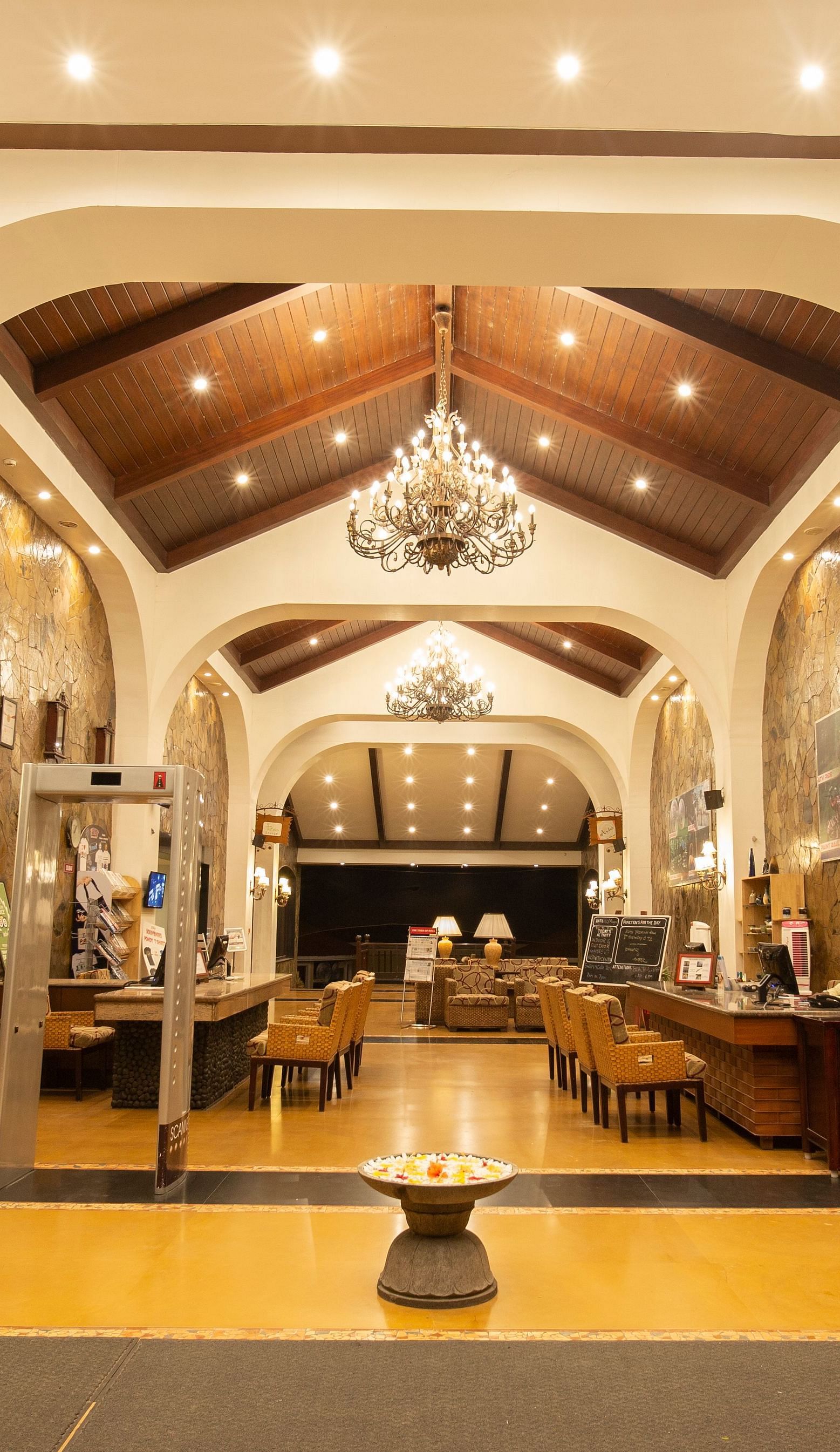Wide shot of Lobby with sofas in view at Ocean Spray Puducherry