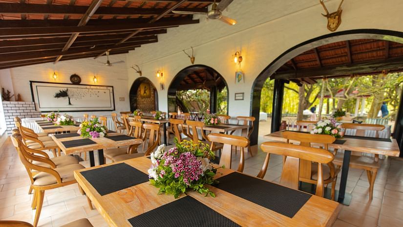 Close up of the seating arrangements at The canopy, Capitol Village Resort, Madikeri