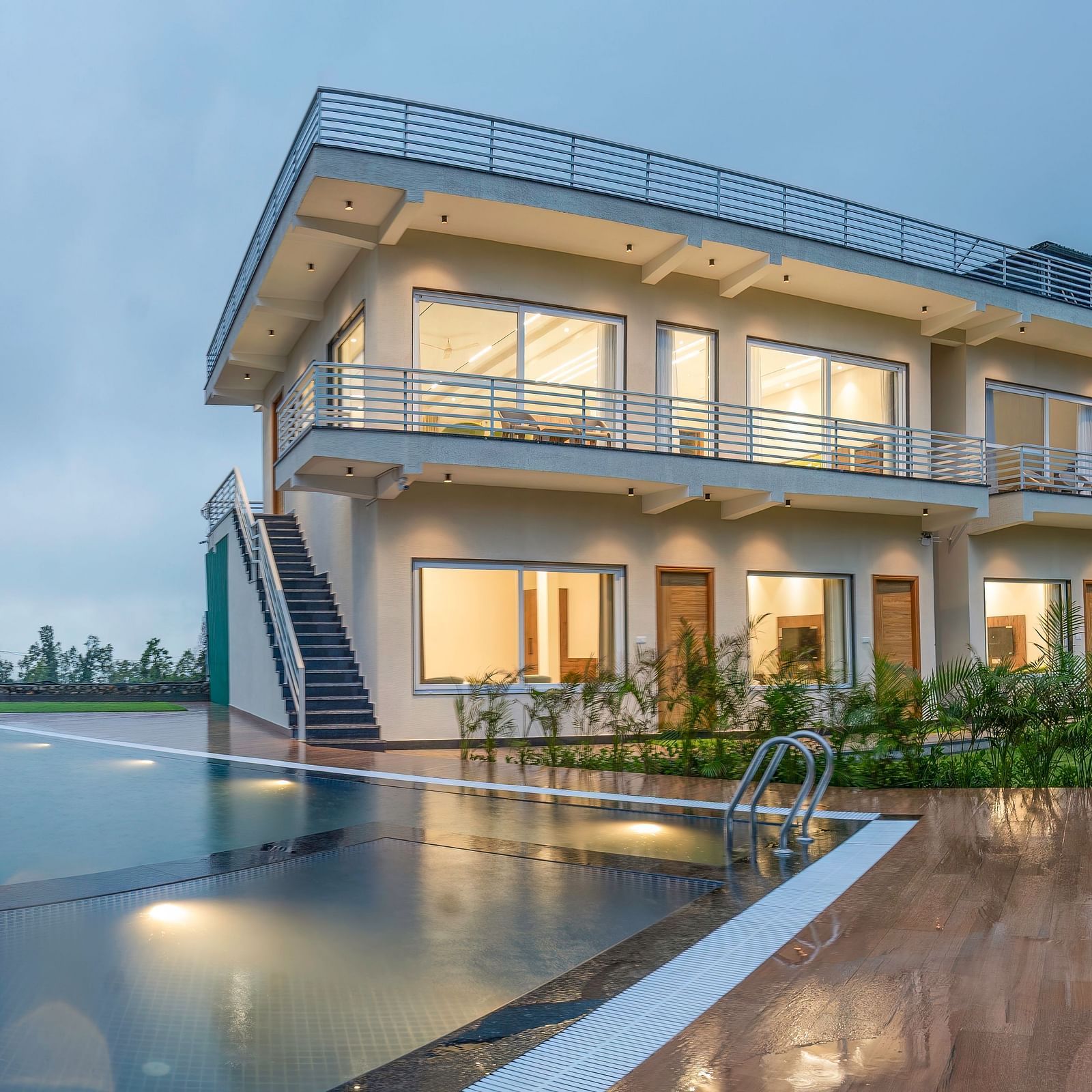 Front Elevation of Corbett Four Seasons, Ramnagar with the swimming pool beside it